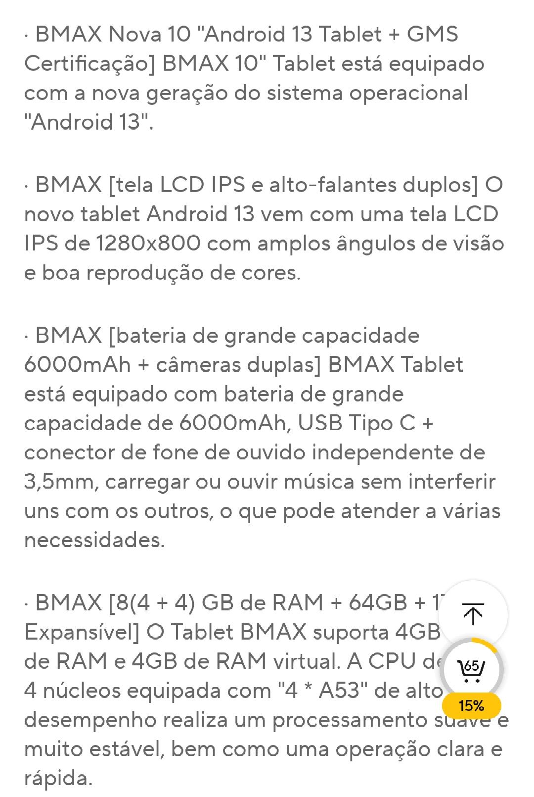 Tablet BMAX 4+4GB 64GB 10"1 LCD IPS 6000mah GPS Android 13