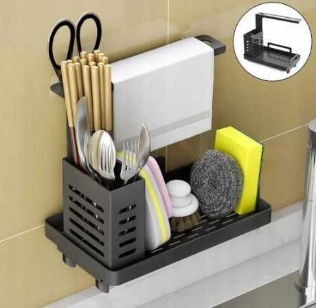sink caddy czarny organizer zlewu kuchennego na gąbkę uchwyt