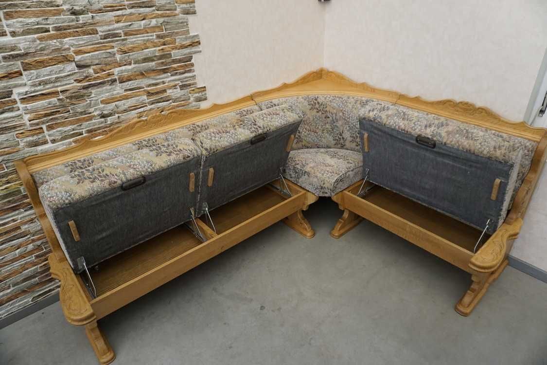 Komplet narożnik kuchenny z litego dębu + stół + 2 krzesła (k-497)