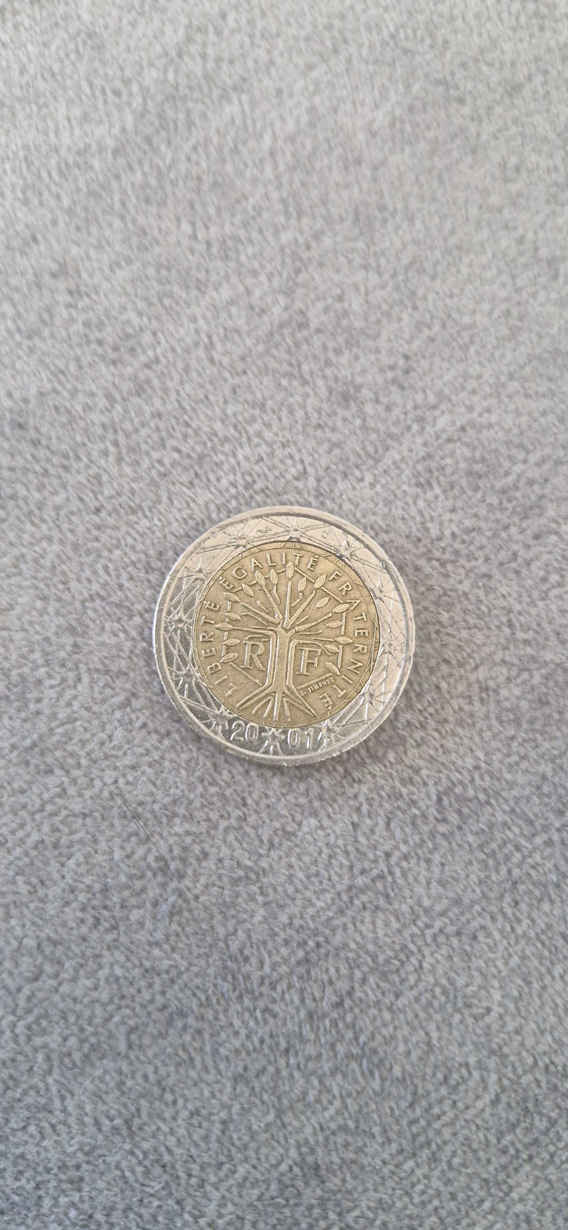 Moeda de 2€ árvore da vida francesa 2001 com erro de cunhagem