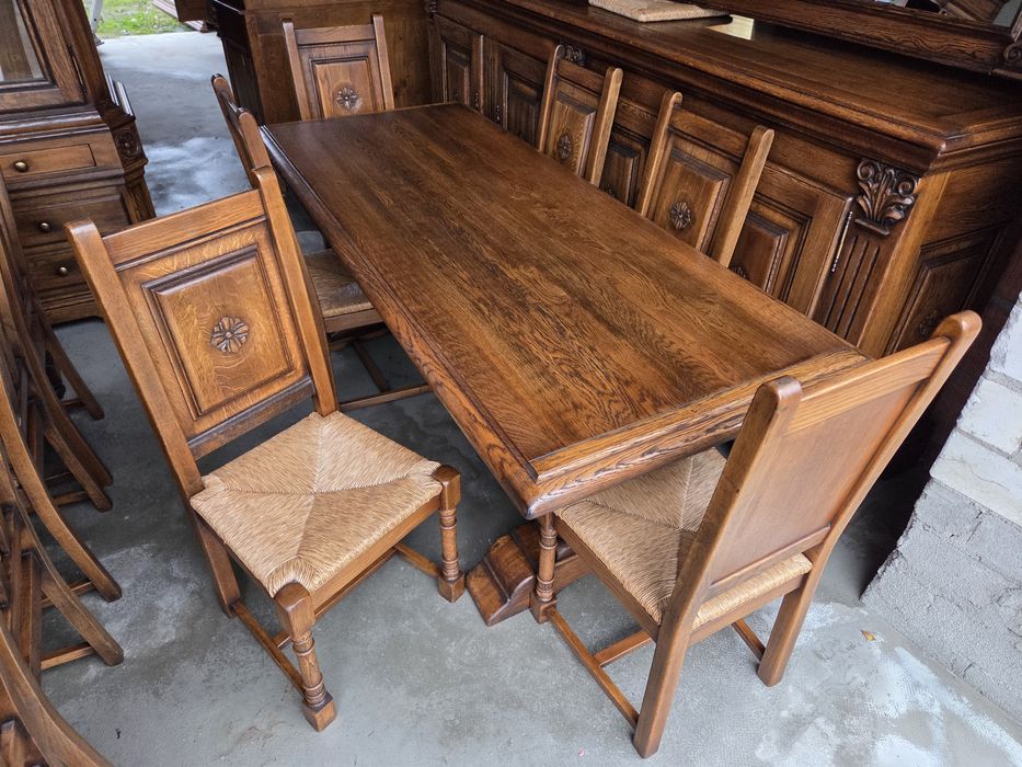 Piękny jasny 100% dębowy stół z 6 krzesłami do jadalni transport meble