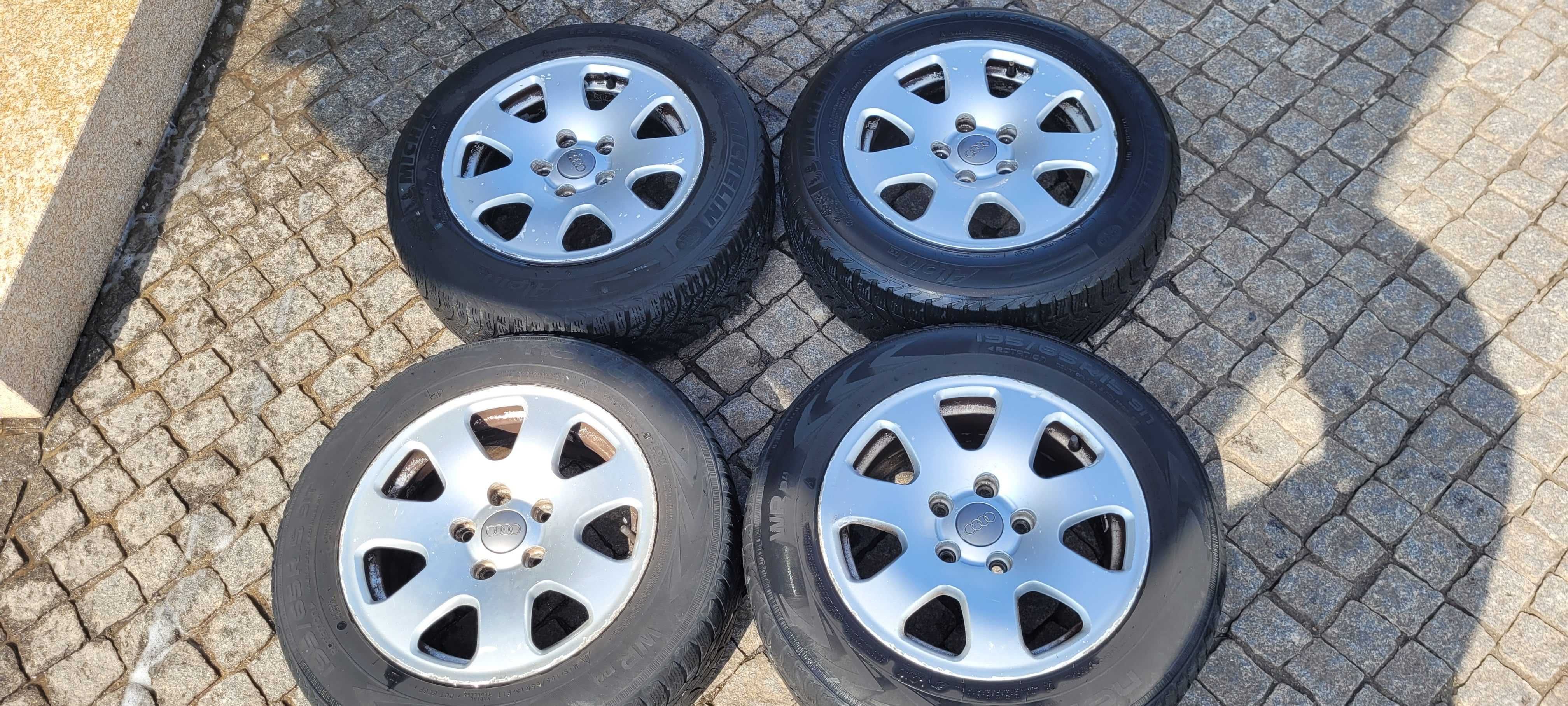 4 Jantes ORIGINAIS AUDI R15" 5x112 Et39 com Pneus a meio piso195/65/15