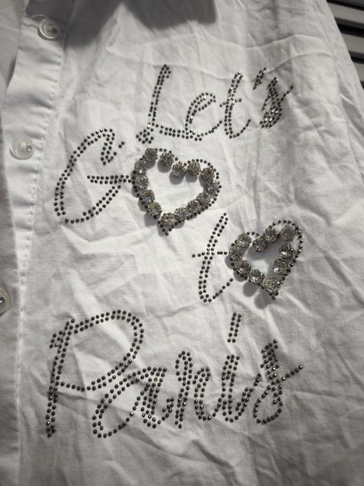 Luizza biała koszula damska 2XL z Wieżą Eiffla i kryształami