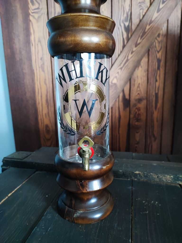 Butelka do Whisky z kranem drewno Vintage kolekcjonerska
