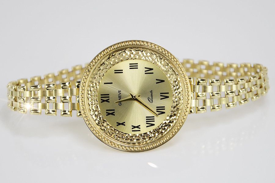 Prześliczny 14k złoty zegarek damski Geneve lw114y B