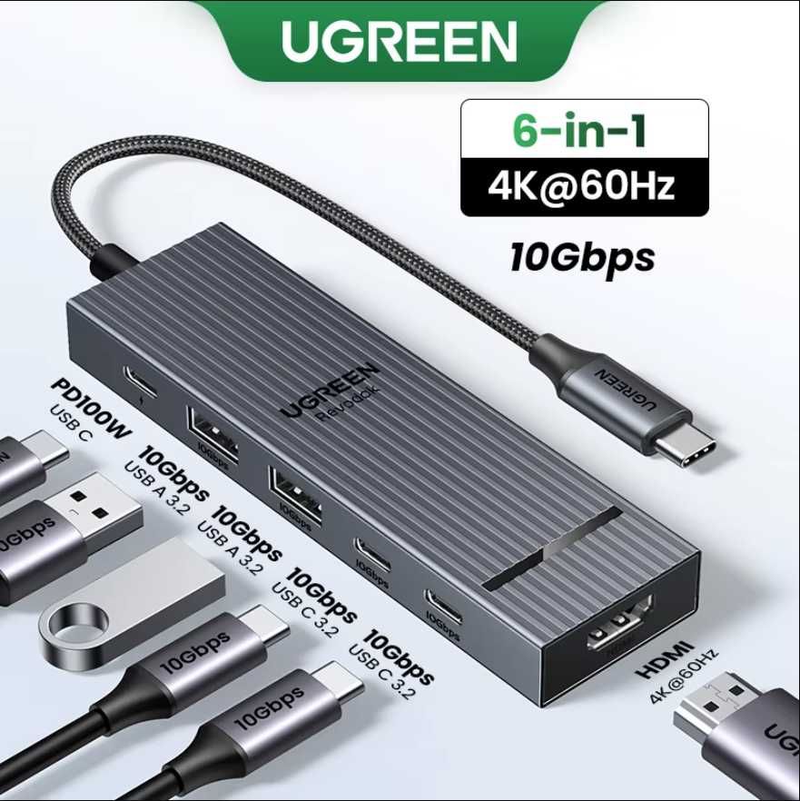 UGREEN hub 6 in 1 HDMI 4K 60Hz, Type C ,PD 100W, USB-A