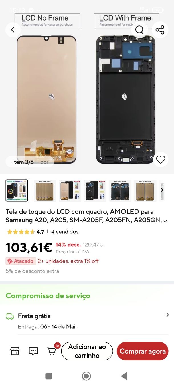 Ecrã Samsung a20