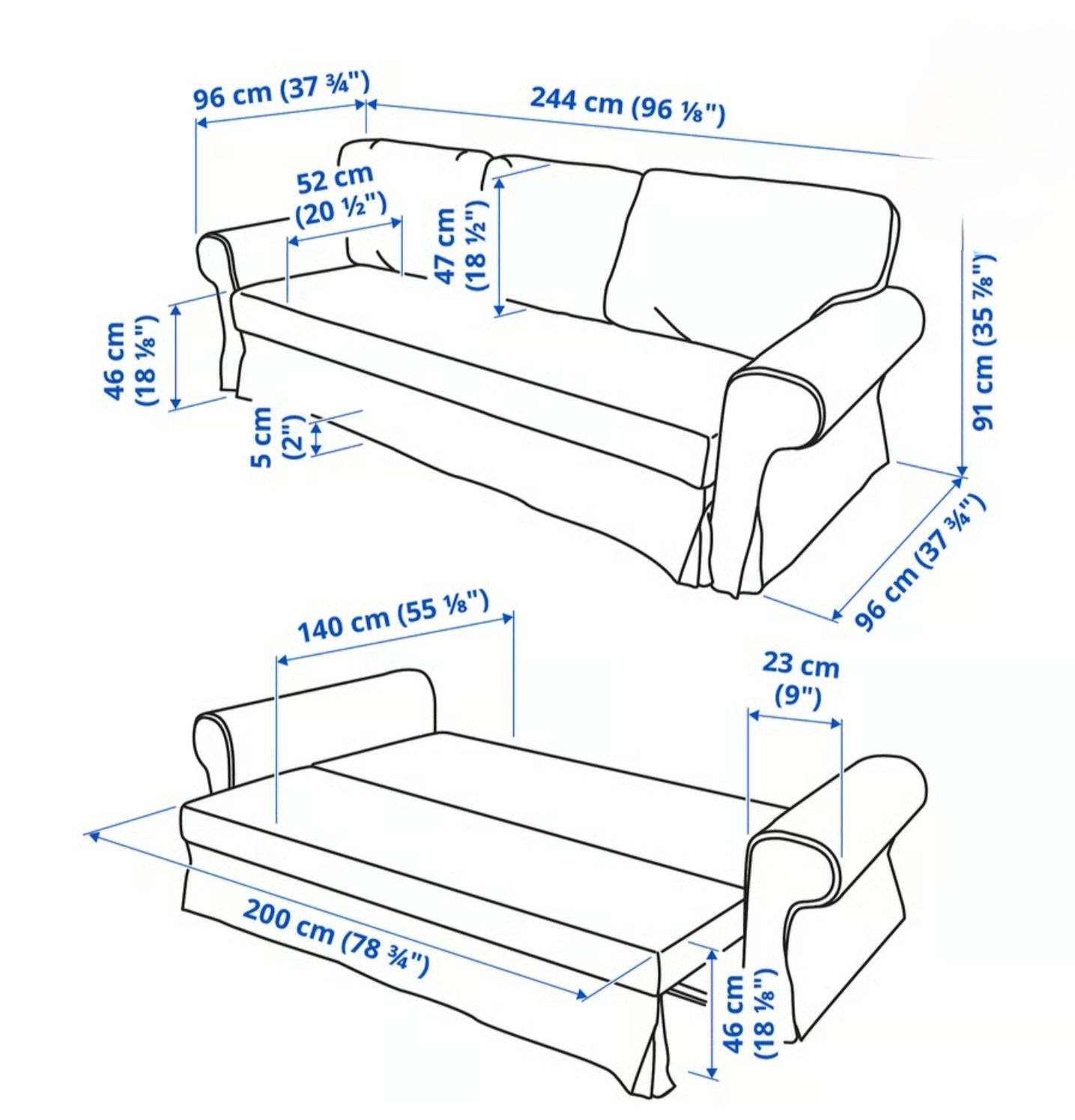 Sofa 3 osobowa  Ikea VRETSTORP rozkładana, funkcja spania, pojemnik na