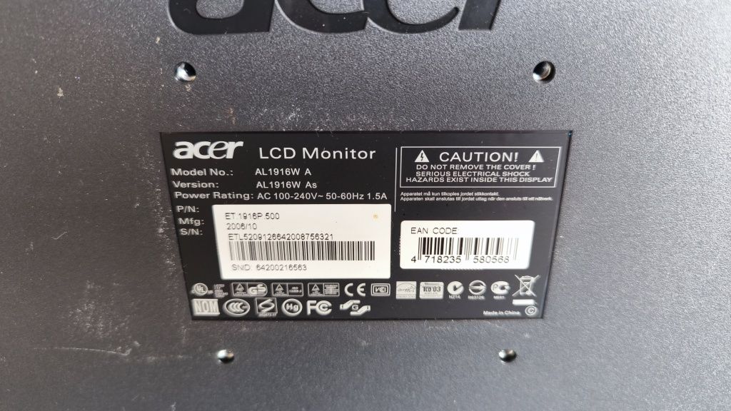 Monitor 19 Acer AL1916WA computador 19"