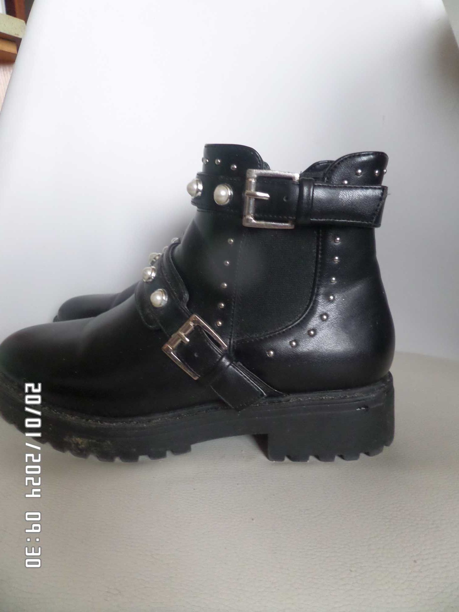 LUCKY wiosenne czarne Workery z perłami na wzór Zara 37