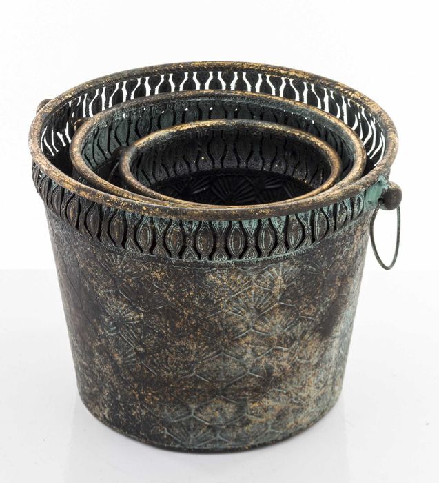 Złote Metalowe Postarzane Dekoracyjne Osłonki Doniczki Retro 142396