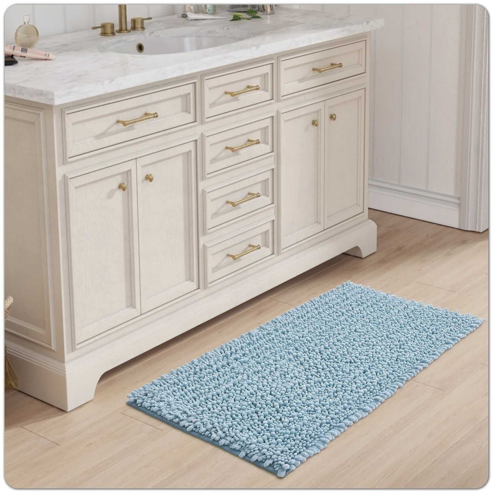 Tapete para casa de banho (50x80 azul) Absorvente, Shaggy Chenille
