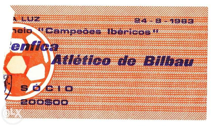 Bilhete Futebol - Benfica Atlético Bilbau - 1983