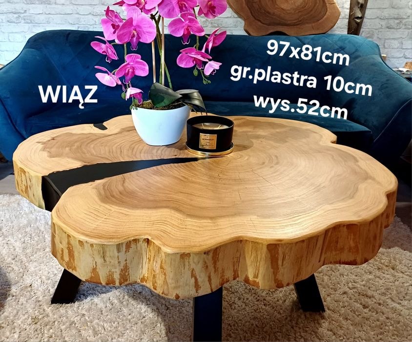 Stolik kawowy 97x81cm PIĘKNY OKAZ LIVE EDGE plaster drewna