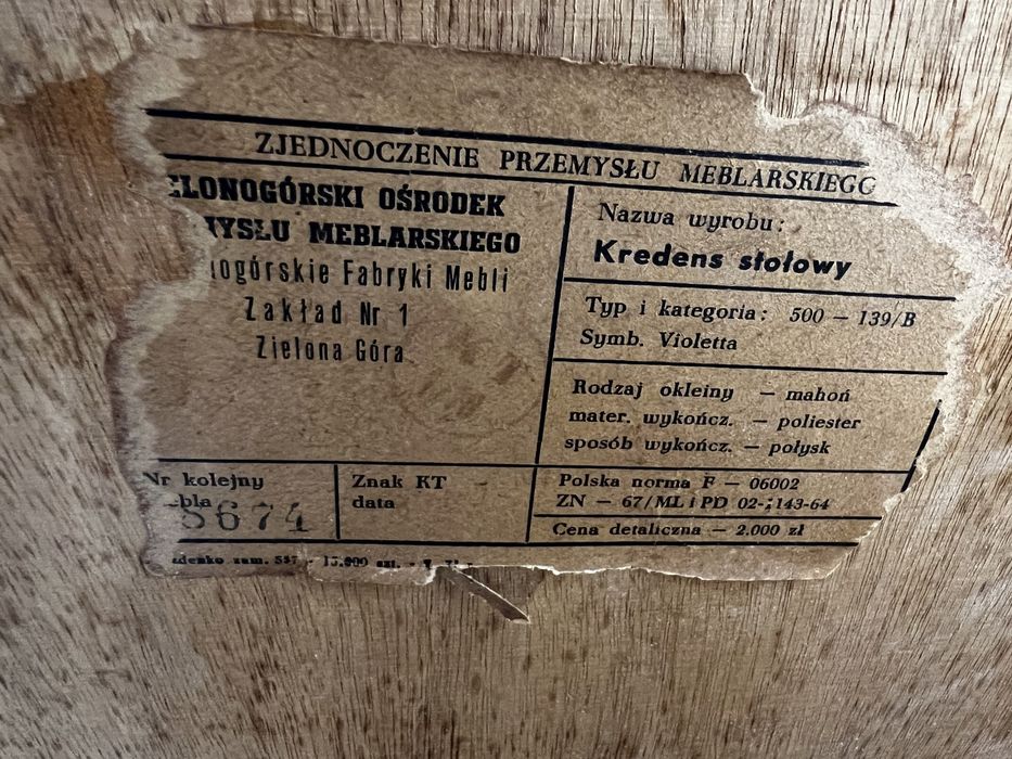 Komoda PRL Violetta 1039 Leśniewski lata 60. mat vintage renowacja