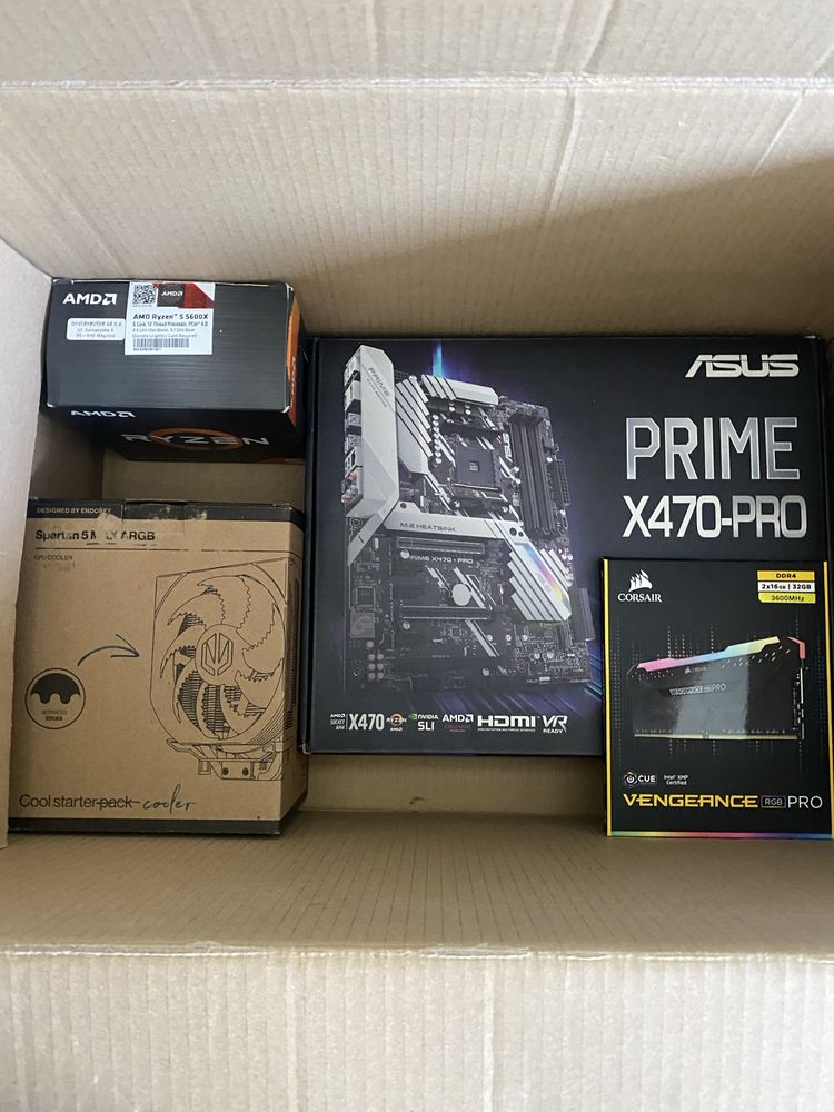 R5 5600x + prime x470 pro + ddr4 2x16gb 3600Mhz + spartan 5 max argb
