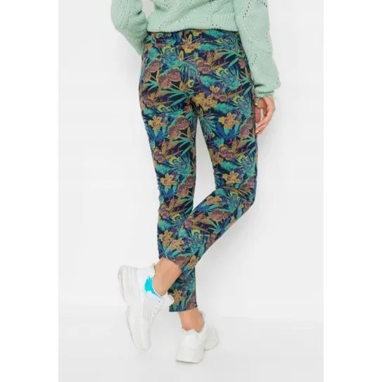 bonprix kolorowe jeansowe spodnie rurki w kwiaty jeansy 48-50