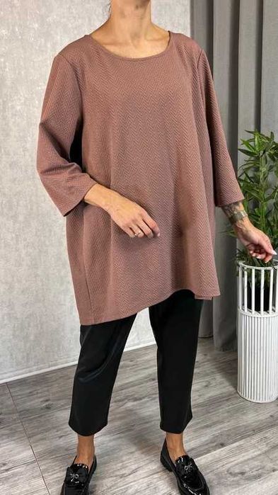 Zizzi Bluzka oversize luźna z rękawem 3/4 tłoczony wzór 50/52