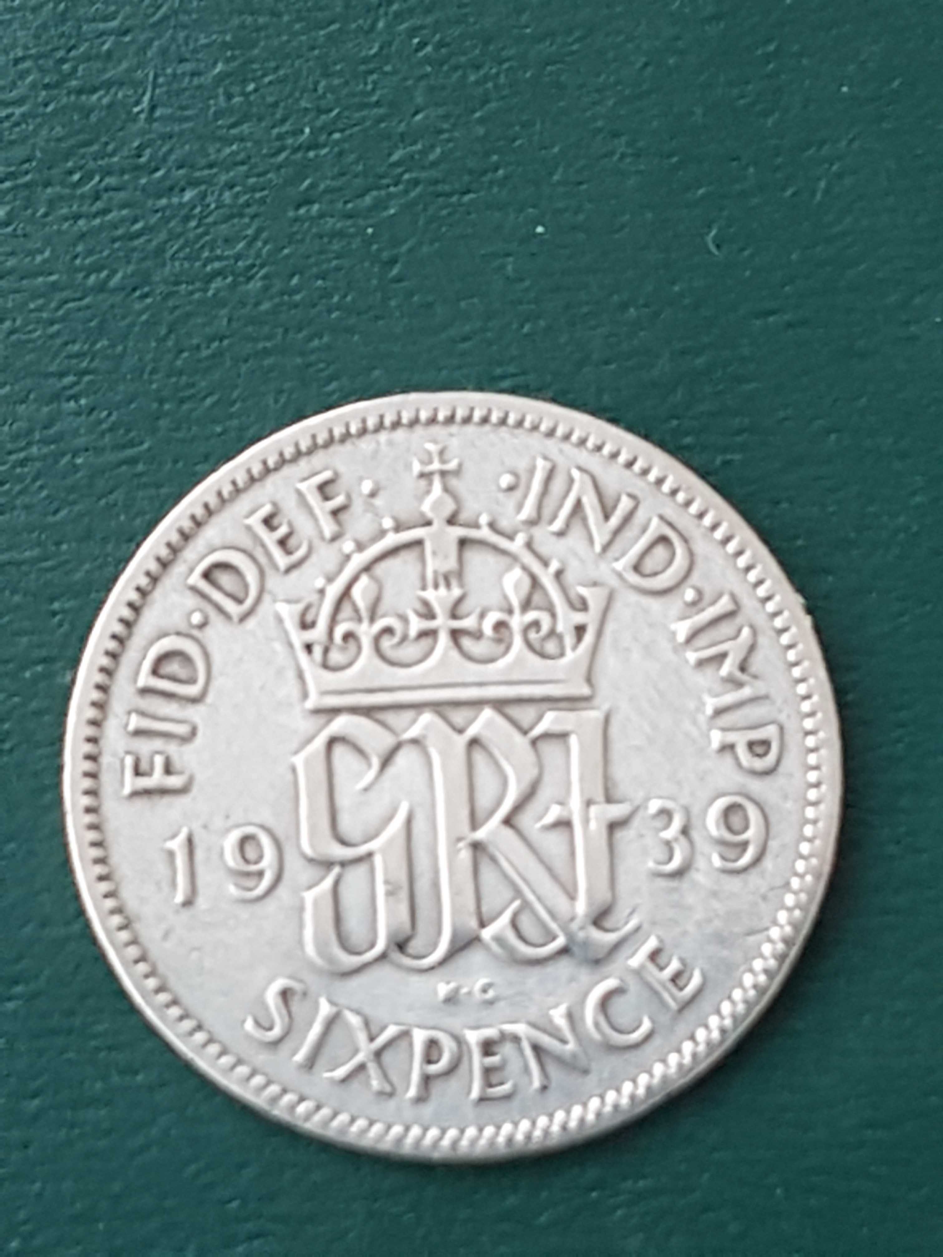 1939 George VI British Silver Sixpence