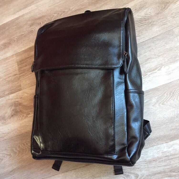 Мужской кожаный черный рюкзак чоловічий ранець мужская сумка 2в1