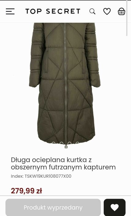 Płaszcz damski zimowy długi pikowany roz.M/L Top Secret