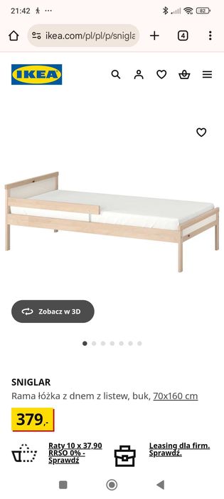Łóżeczko dziecięce Singlar Ikea z materacem i barierką 160x70 cm
