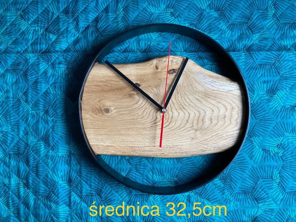 ZEGAR LOFTOWY dębowy stal i drewno dąb handmade