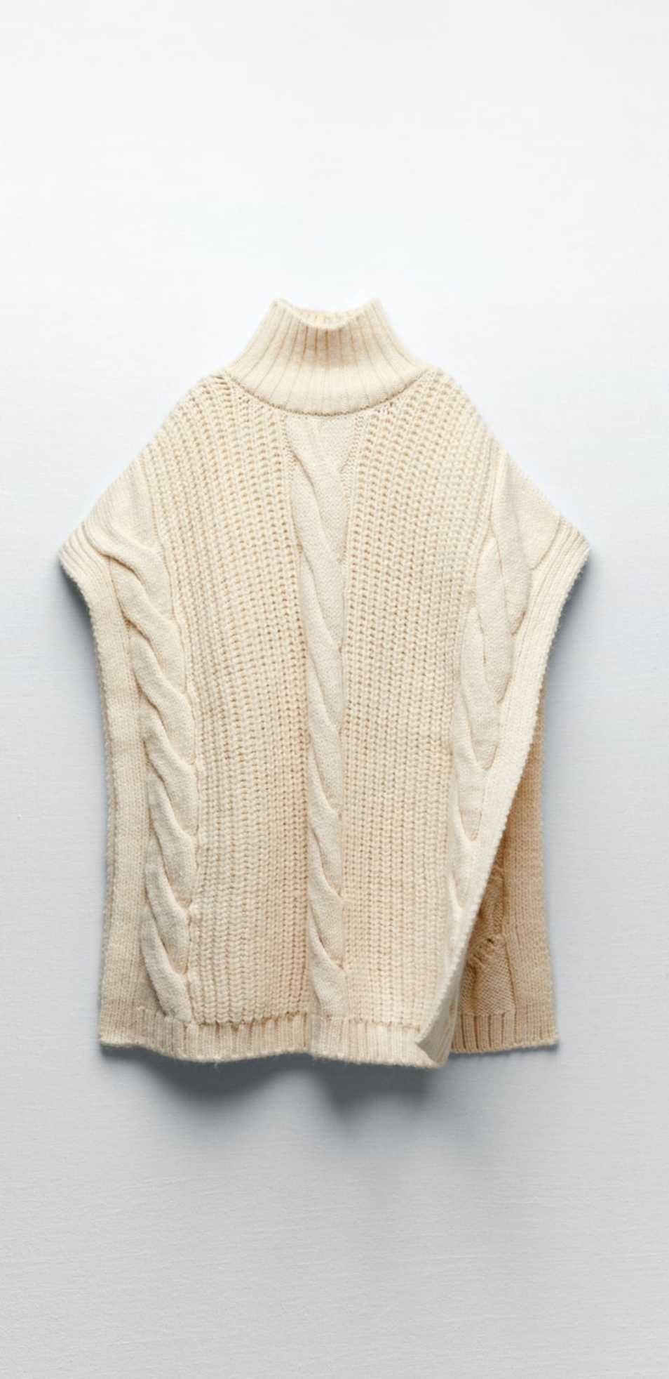 Zara Sweter gruba ciepła peleryna z golfem bez rękawów Nowa S