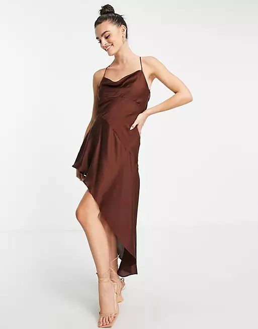 Topshop 36 S Sukienka Asymetryczna Czekoladowa J23343