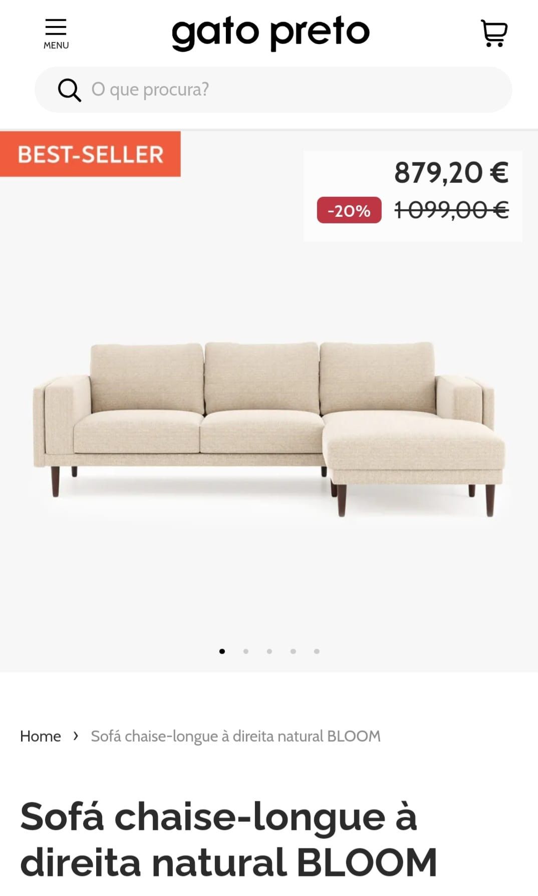 Sofá com chaise-longue, modelo Bloom da Loja do Gato Preto