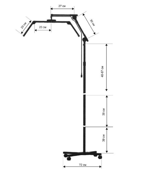 Безтіньова лампа на штативі з коліщатками F-800F, 36 Вт, Чорна