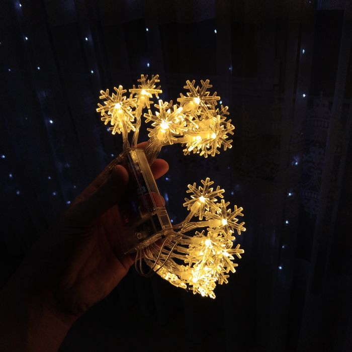 Гірлянди сніжинки 3м | Темплий тон | Батерейки в комплекті