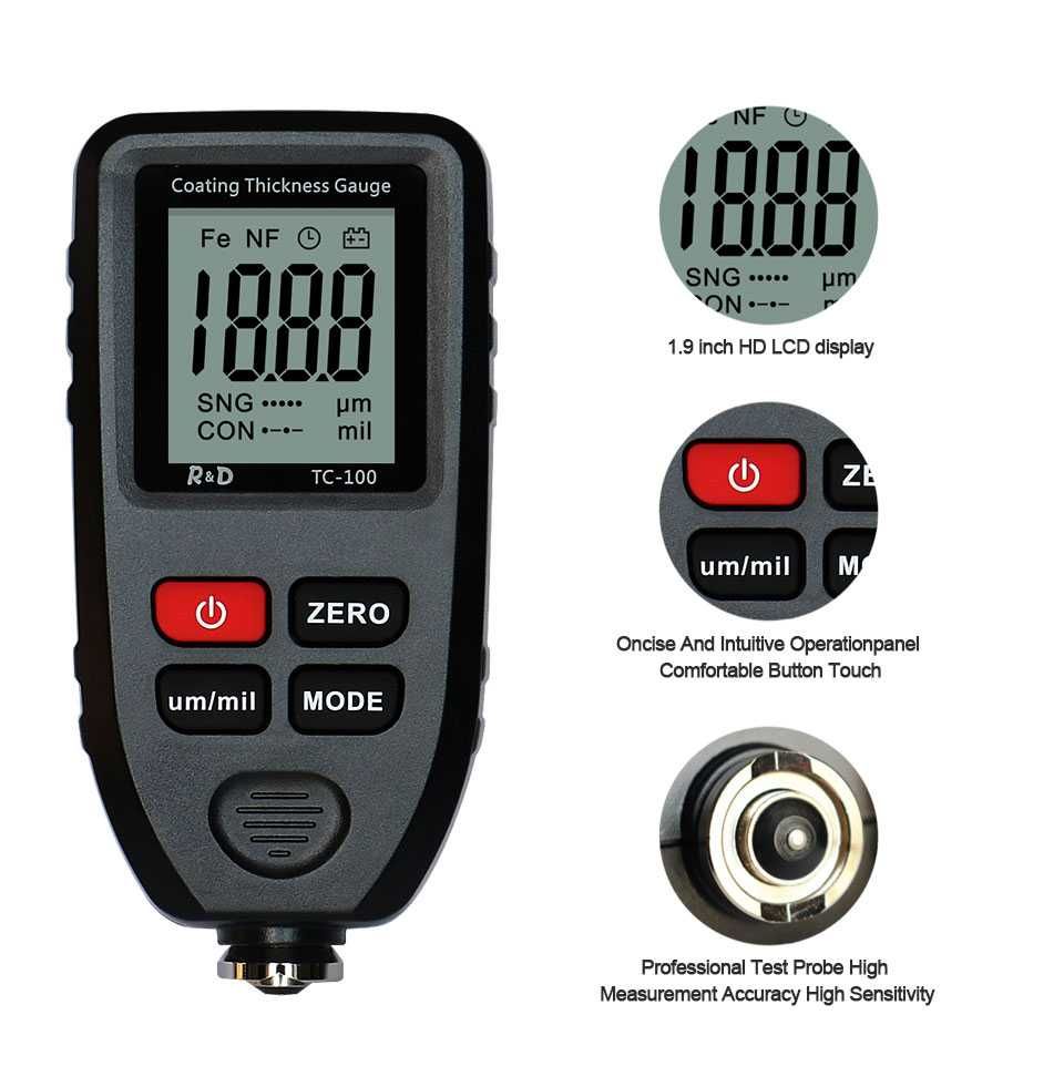 Miernik grubości R&D TC100 Tester grubości lakieru samochodowego