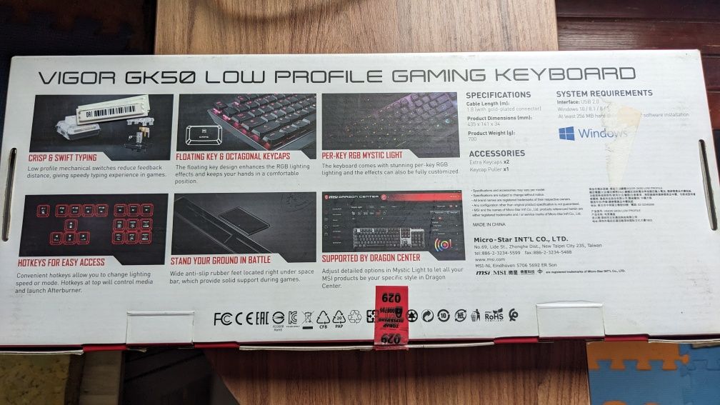 Клавиатура механическая msi vigor gk50 low profile игровая