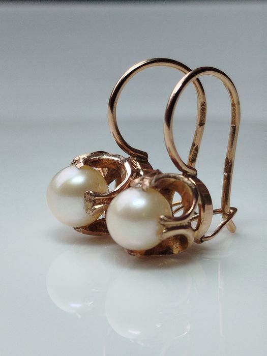 Золотые серьги с жемчугом СССР Золоті радянські сережки