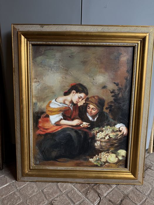 Obraz na płutnie, ręcznie malowane w ozdobnej ramie.