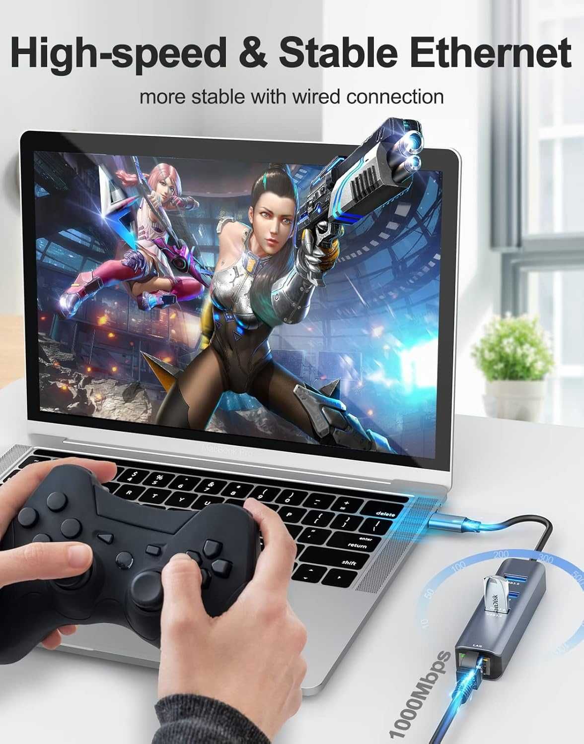 ABLEWE Hub USB-C 3x USB 3.0 RJ45 Gigabit karta sieciowa USB-C Adapter