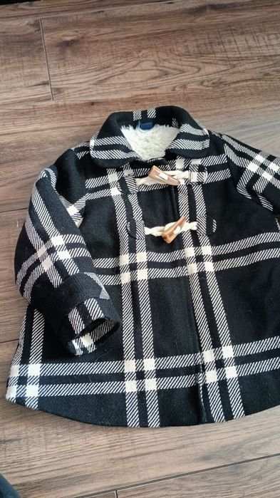 Płaszczyk płaszcz Gap 98 104 czarny wełna krata wełniany dziewczynki