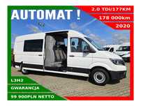 Volkswagen Crafter L3H2 *99900zł NETTO* Brygadówka 6 osób 2.0TDi/177KM  Klimatyzacja, Webasto, Tempomat, Czujniki, Hak, Grzane sedzenia