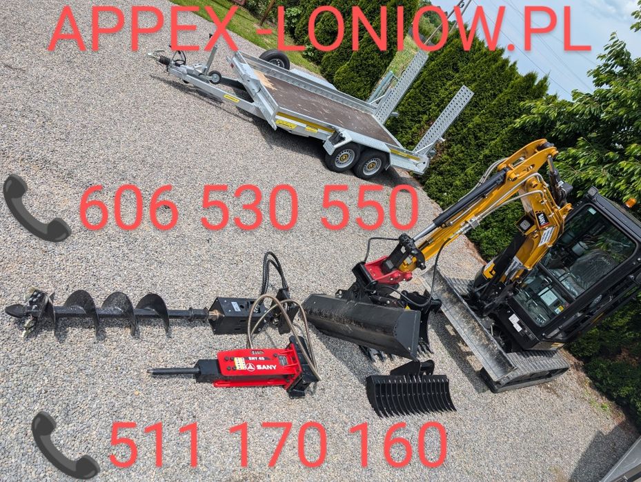 Wynajem minikoparki 3t młot wiertnica fi 30