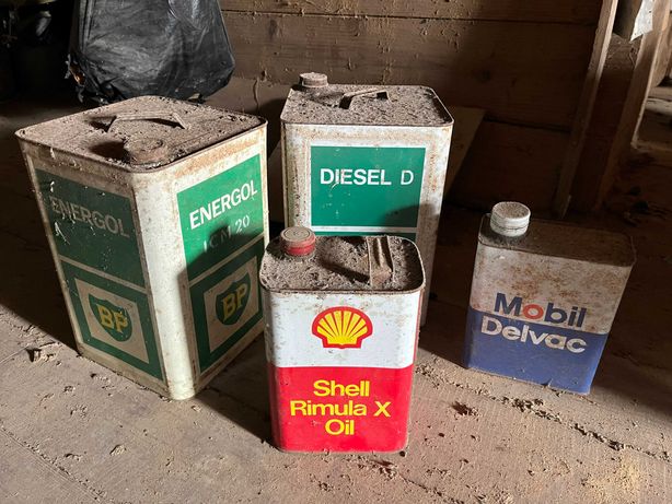 Latas BP, Shell e Mobil Delvac antigas