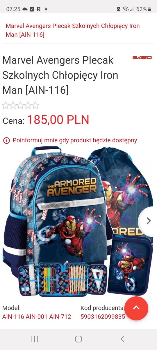 Plecak szkolny Iron Man Marvel Avengers