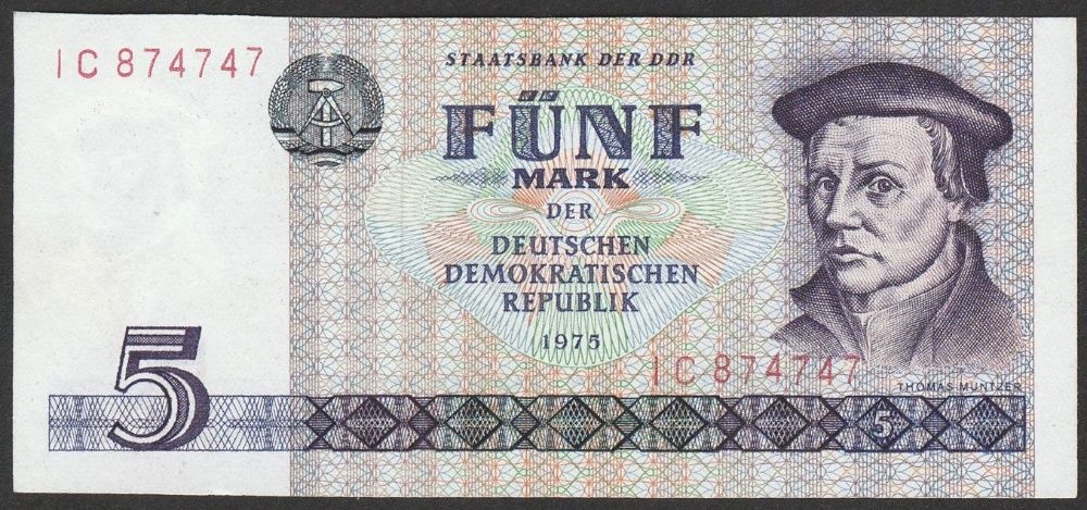 Niemcy NRD DDR - 5 marek 1975 - Thomas Muntzer - stan 2