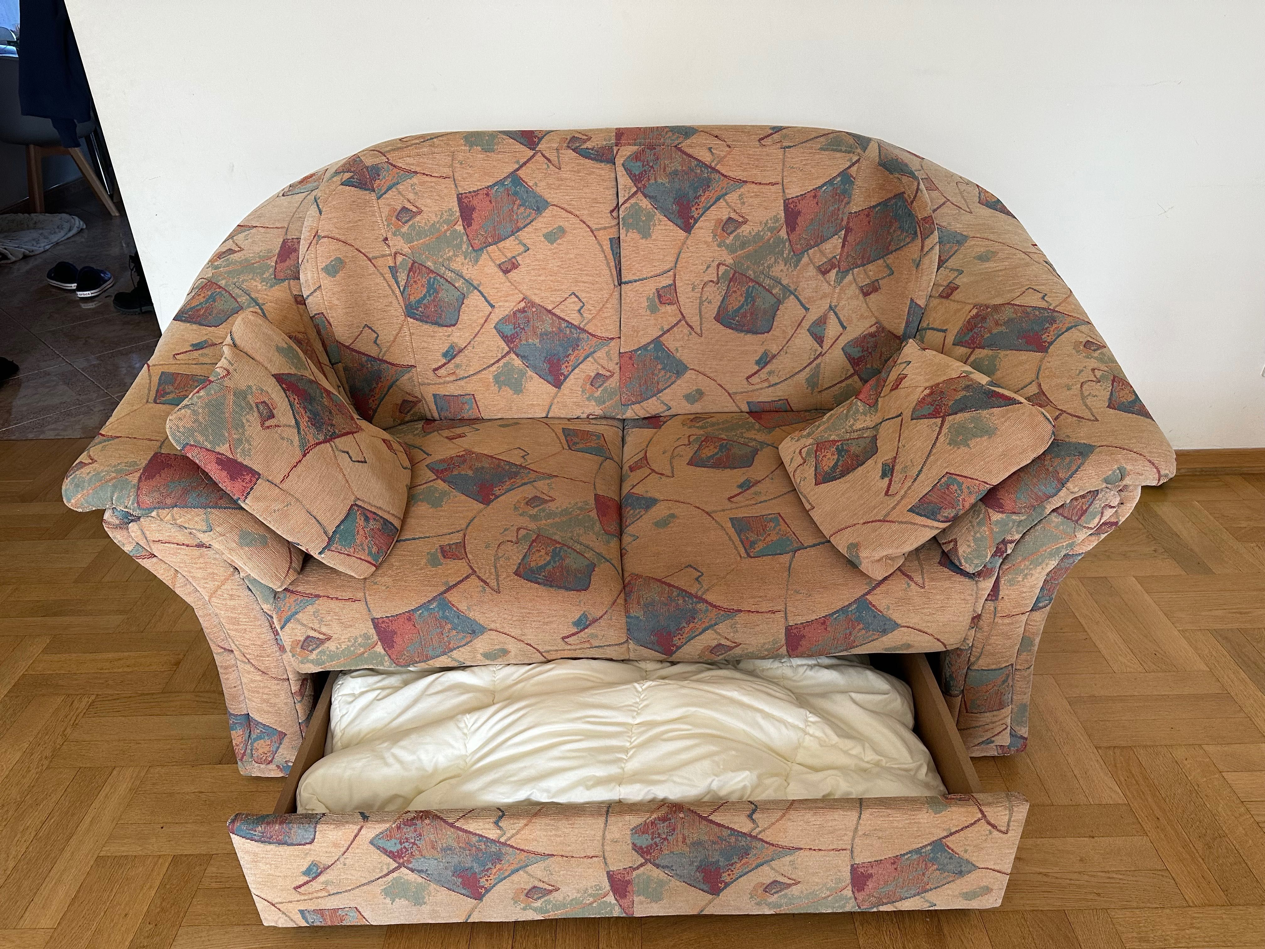 Zestaw kanapa z funkcja spania sofa fotel łóżko piękny styl i jakość