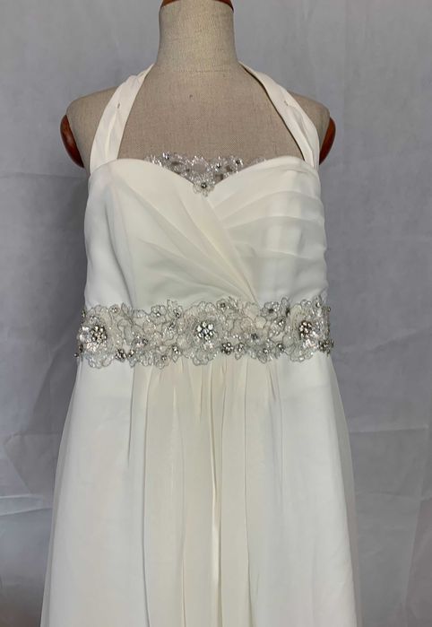 Zwiewna suknia ślubna na plażę fason Empire Halter 44 XXL plus size