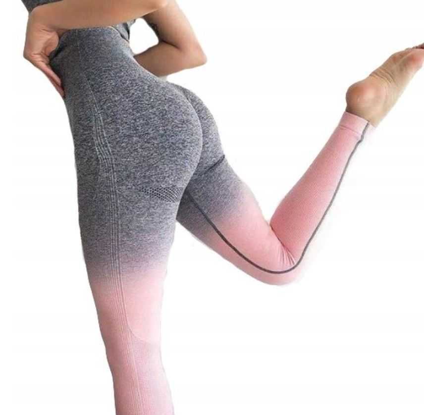 Legginsy Modelujące Sportowe Wysoki Stan Prążki Wyszczuplające PL235