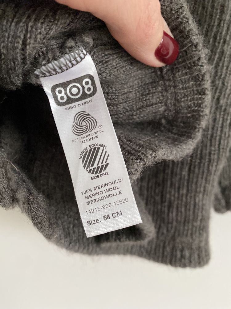Sweter wełna merino 100% 56 brązowo szary guziki