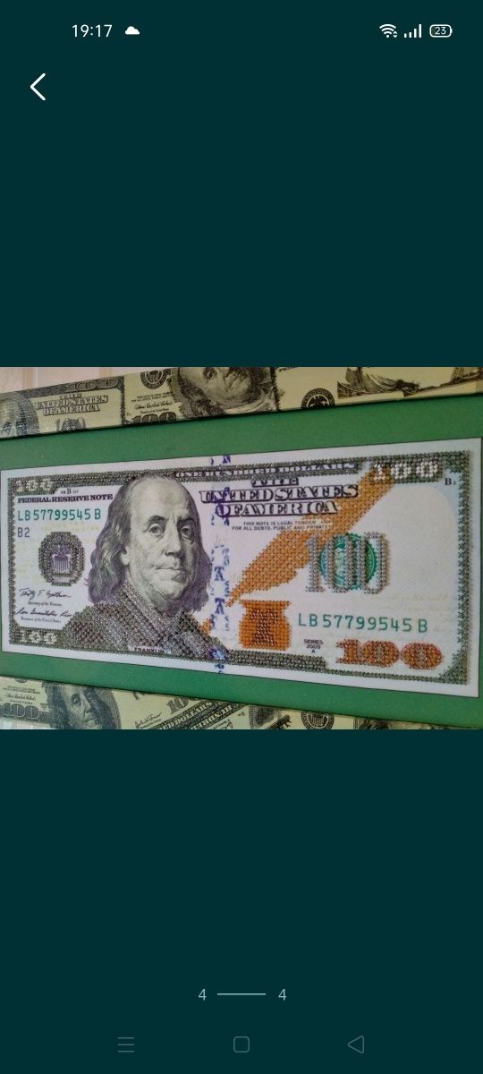 Картина вишивка бісером долари грошовий магніт 100 dollars подарунок Н