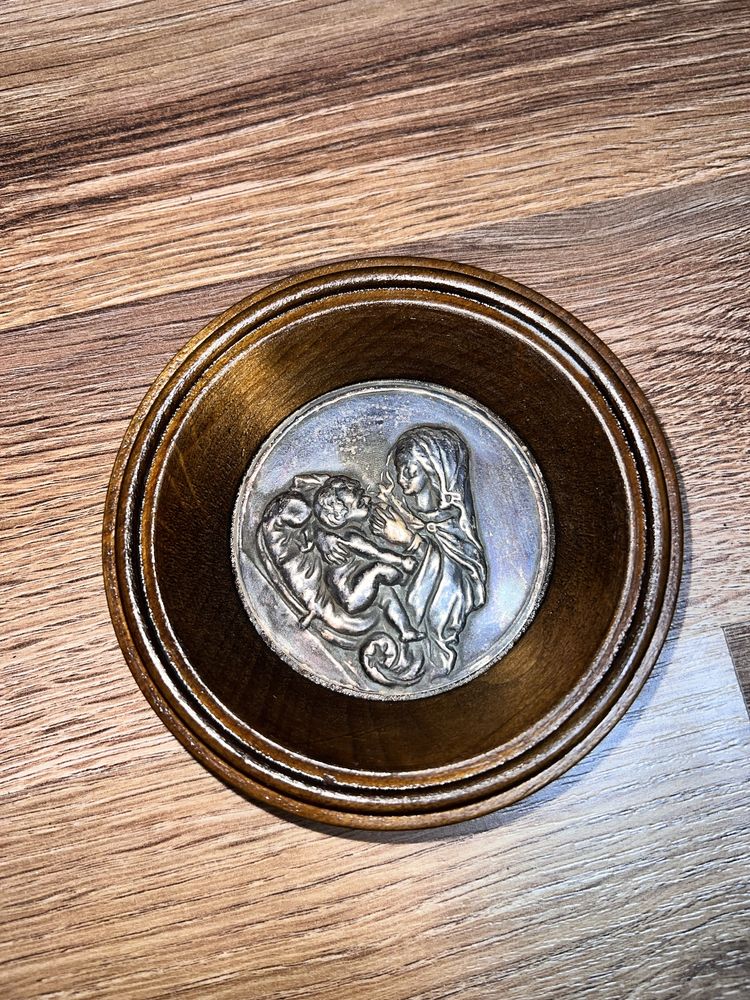 Stara srebna 925 patera,Ikona,obraz matka boska karmiąca antyki vintaz