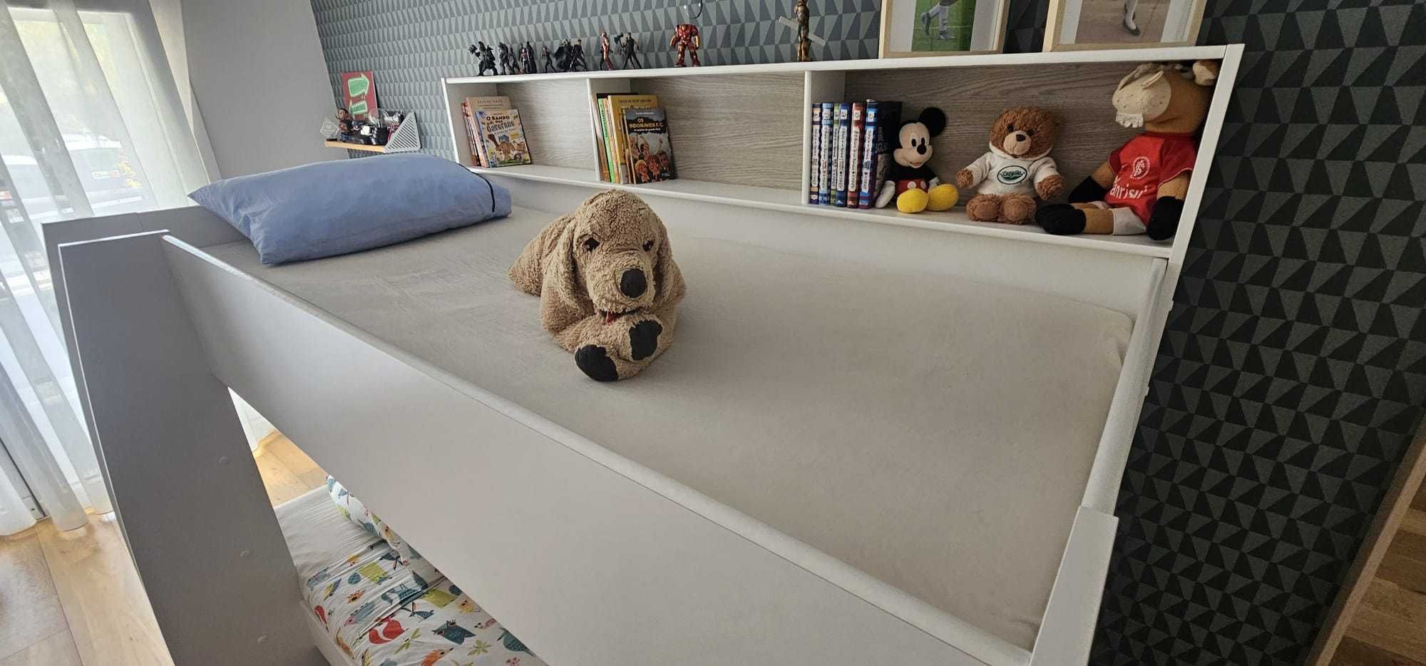 Beliche LEONARDO Branco com Arrumação + 2 Colchões (90x200)